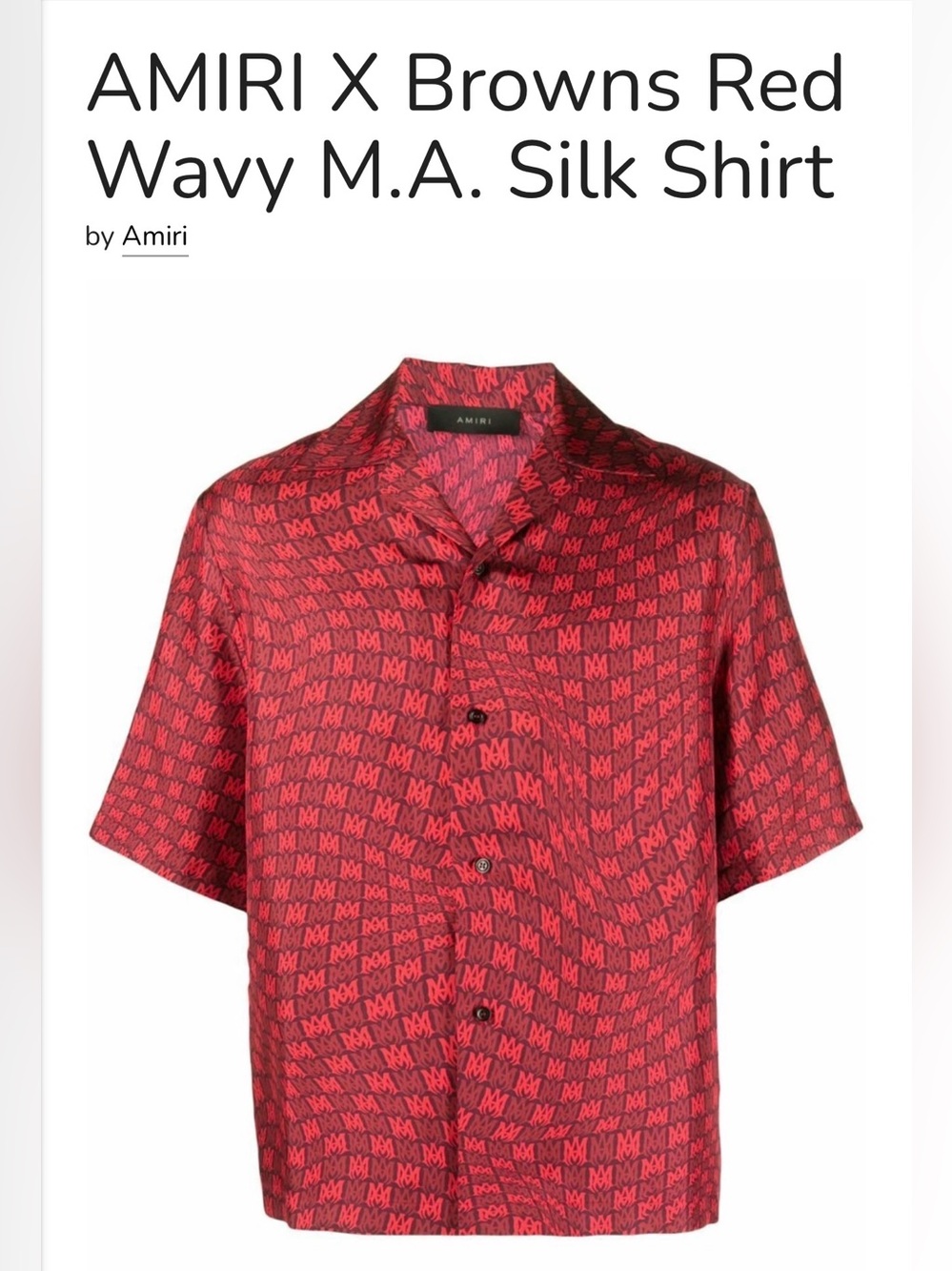AMIRI X Browns Red Wavy M.A. SilkShort-Sleeve Silk Button-Down Shirt / Short Set